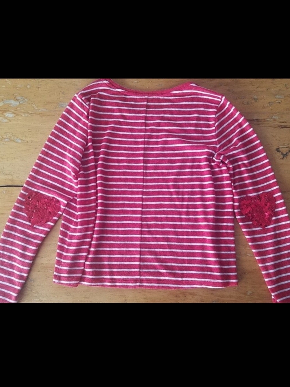 Soho Red & White Striped Long Sleeve Tee with Sequin Heart Elbows